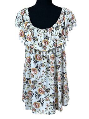 Fever Green Orange White Peasant Off Shoulder Tassel Detail Top Size L